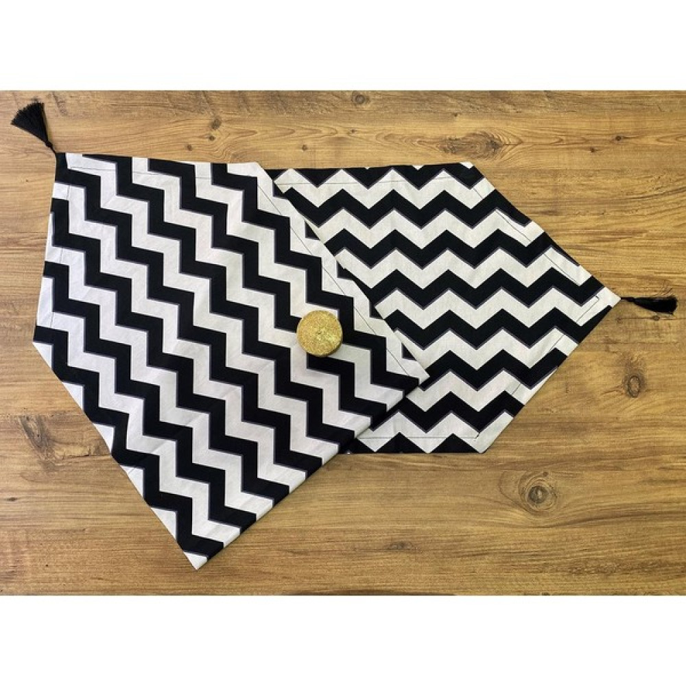 Hazel Amerikan Servis Zigzag Desenli Runner - Siyah - Beyaz - 45 x 160 cm Masa Örtüsü Fiyatı