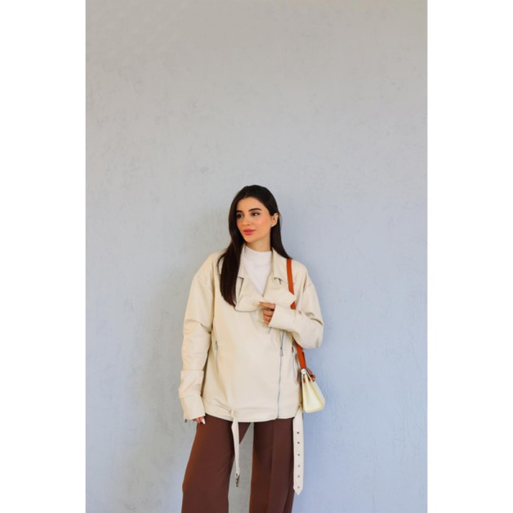 Hazelanna Oversize Krem Deri Ceket Bayan Ceket Fiyatı