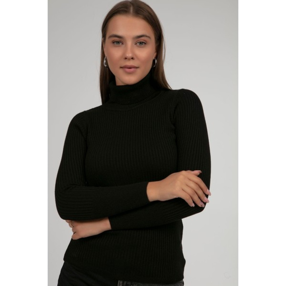 Hazelin Kadın Siyah Boğazlı Fitilli Triko Balıkçı Yaka Kazak HZL22W-BD1445001 Bayan Kazak & Süveter & Triko Fiyatı