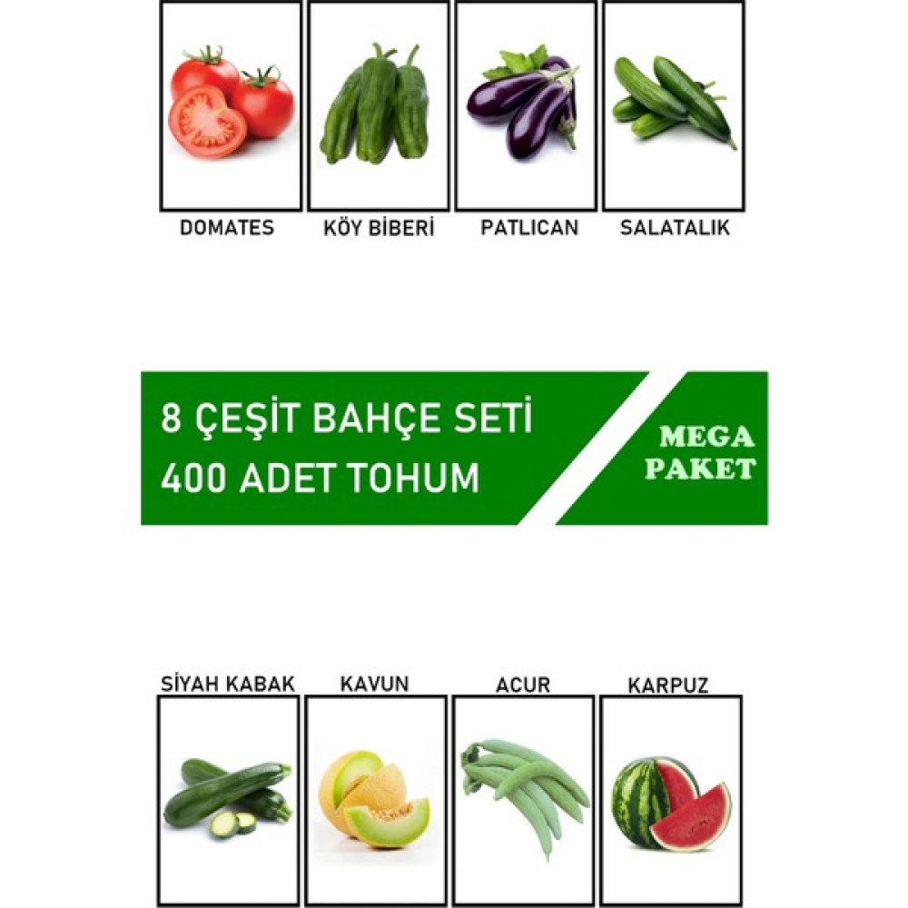 Hb Botanıc Domates Biber Patlıcan Salatalık Kabak Kavun Acur Karpuz 8'li Set / 400 Adet Tohum - 1 Adet Tohum Fiyatı