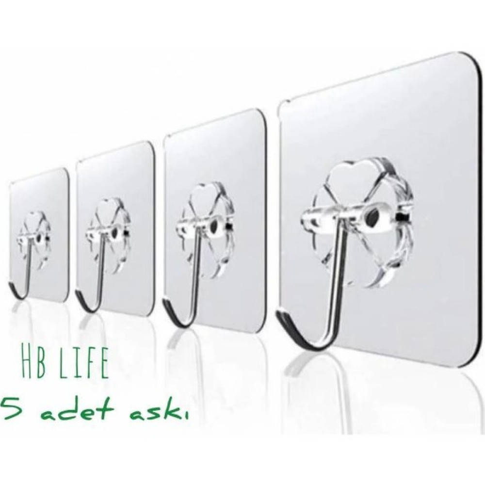 Hb Life 5 Adet 6X6CM Şeffaf Güçlü Kendinden Yapışkanlı Kapı Duvar Askıları Ağır Yük Taşıma Eşya Saklama / Düzenleme Fiyatı