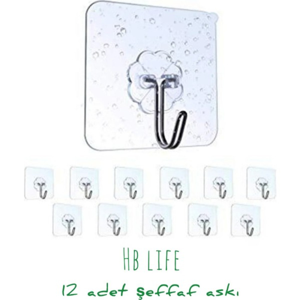 Hb Life Askılık 12 Adet Şeffaf Güçlü Duvar Askısı Askılığı Yapışkan Vantuz Kanca Mutfak Banyo Banyo Askılık Fiyatı