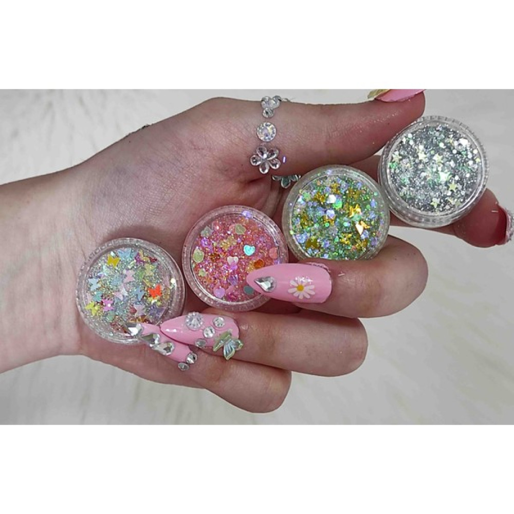 Hbtasarim Glitter Simli Far Seti - pembe kalpli,yeşil kalpli ,gri yıldızli, Beyaz kelebekli Göz Farı Fiyatı