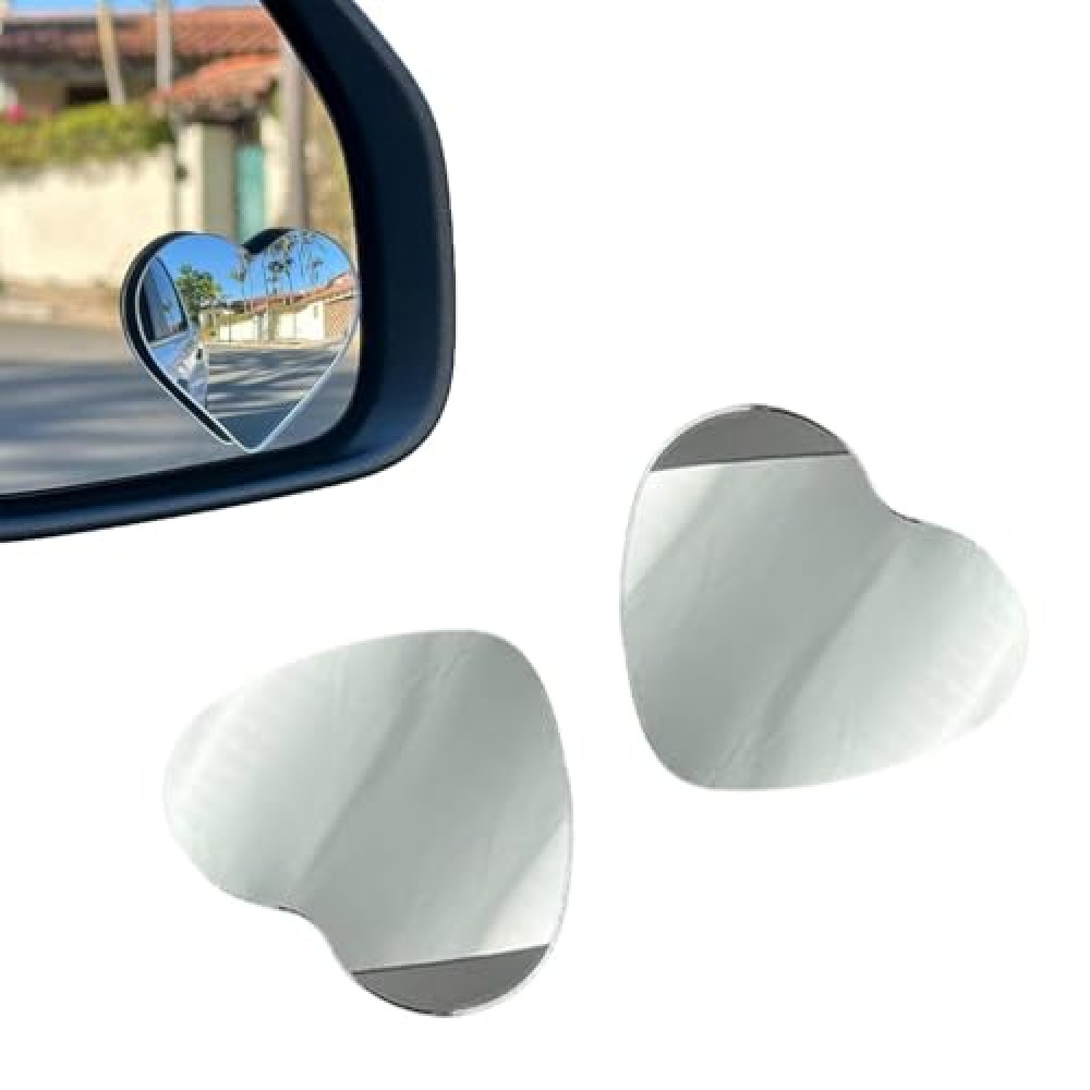 HD Heart Shape Blind Spot Mirror - 2.3" Frameless Convex Glass, 360° Wide Angle, Safety Enhancer for Cars, SUVs, Trucks - Pair - Easy Install