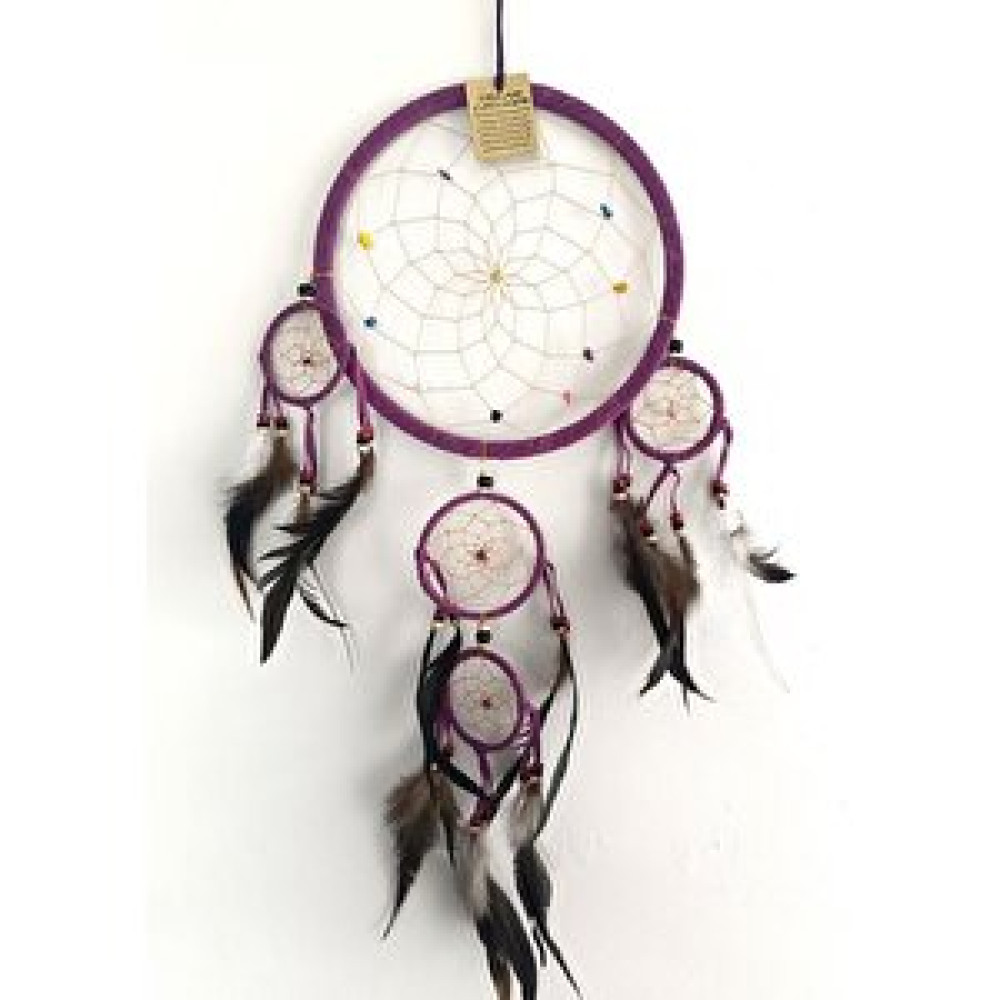 HD Marketim Düş Rüya Kapanı Doğal Taş Makrome Dreamcatcher Kuş Tüyü Renkli Boncuk Duvar Süsü Mor Renk Obje Fiyatı