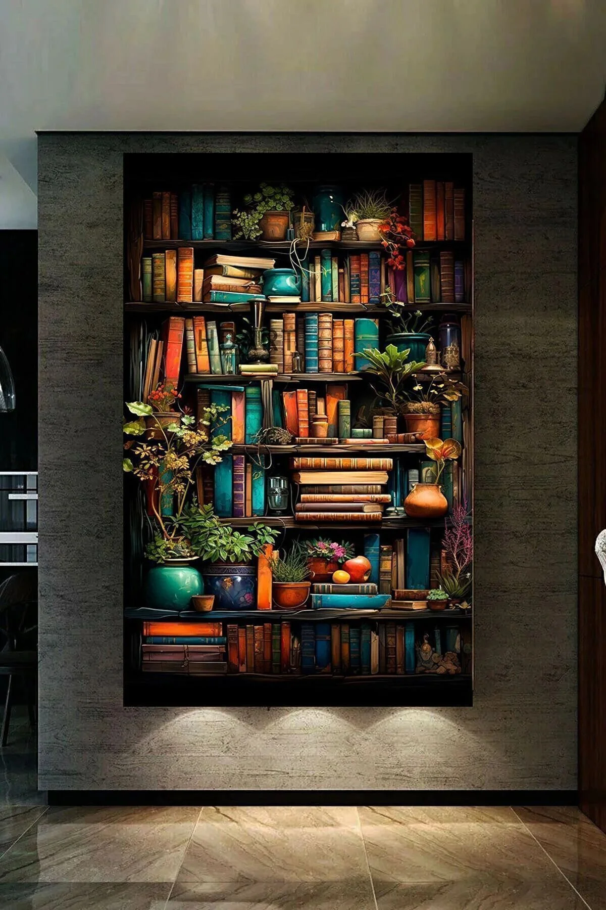 HD Sanatsal DU TO ÖZEL TASARIM KÜTÜPHANEDEKİ KİTAPLAR VE ÇİÇEKLER KANVAS TABLO 40 x 60 Beden" Tablo & Poster Fiyatı