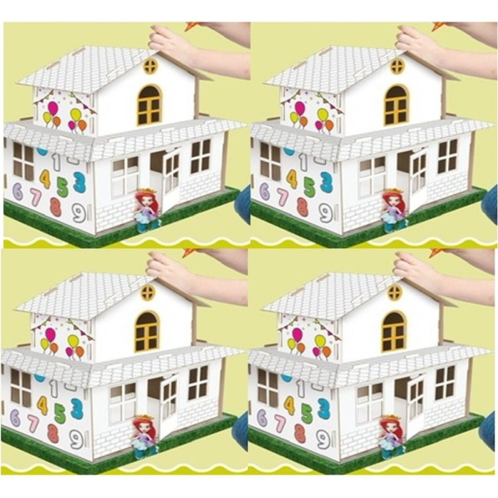 Hdg 4 Adet Karton Maket Boyama Evi Eğitici ve Öğretici Oyun Evi - Beyaz Eğitici Oyuncak Fiyatı