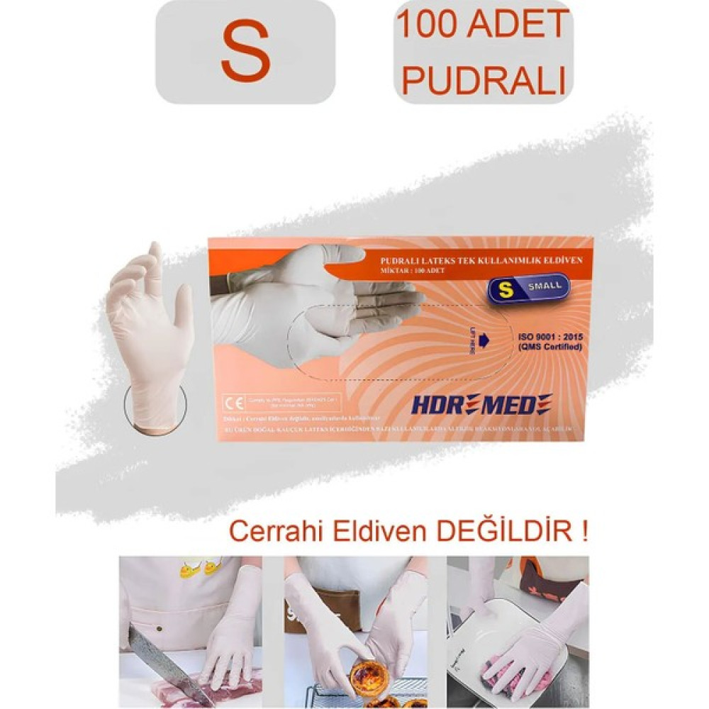 Hdr Med Beyaz Eldiven Pudralı (S) 100LÜ Paket Tek Kullanımlık Eldiven - S Diğer Fiyatı