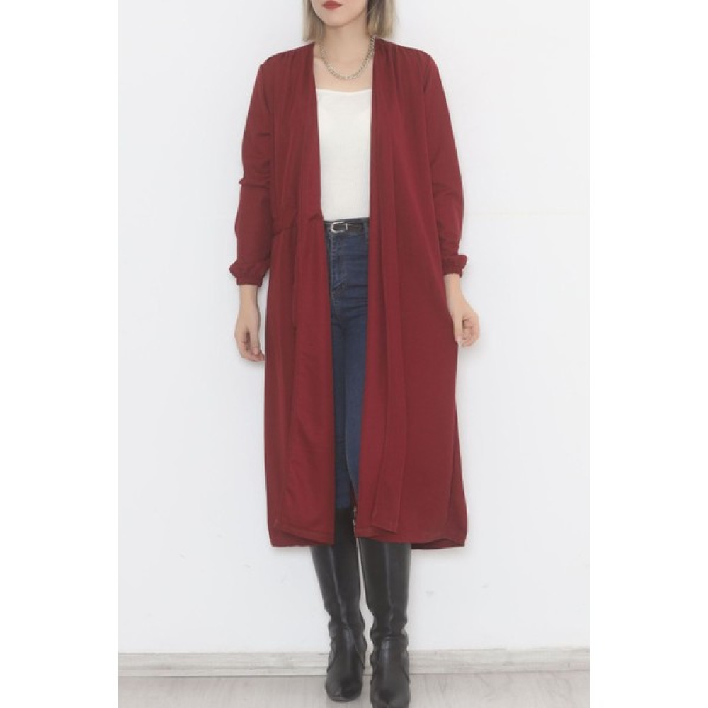 HDY Beli Kemerli Kimono Bordo - 10013.1778. Bayan Ceket Fiyatı