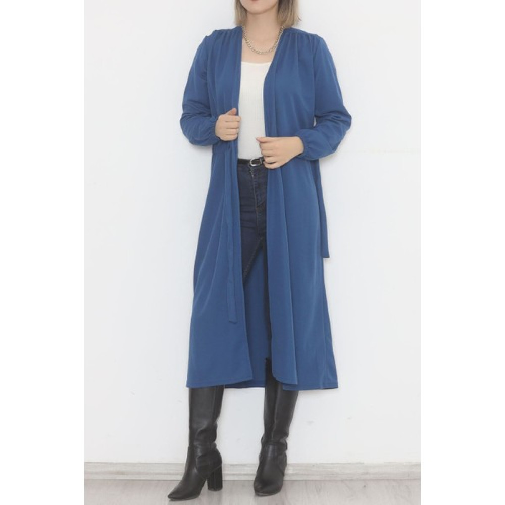 HDY Beli Kemerli Kimono Mavi - 10013.1778. Bayan Ceket Fiyatı