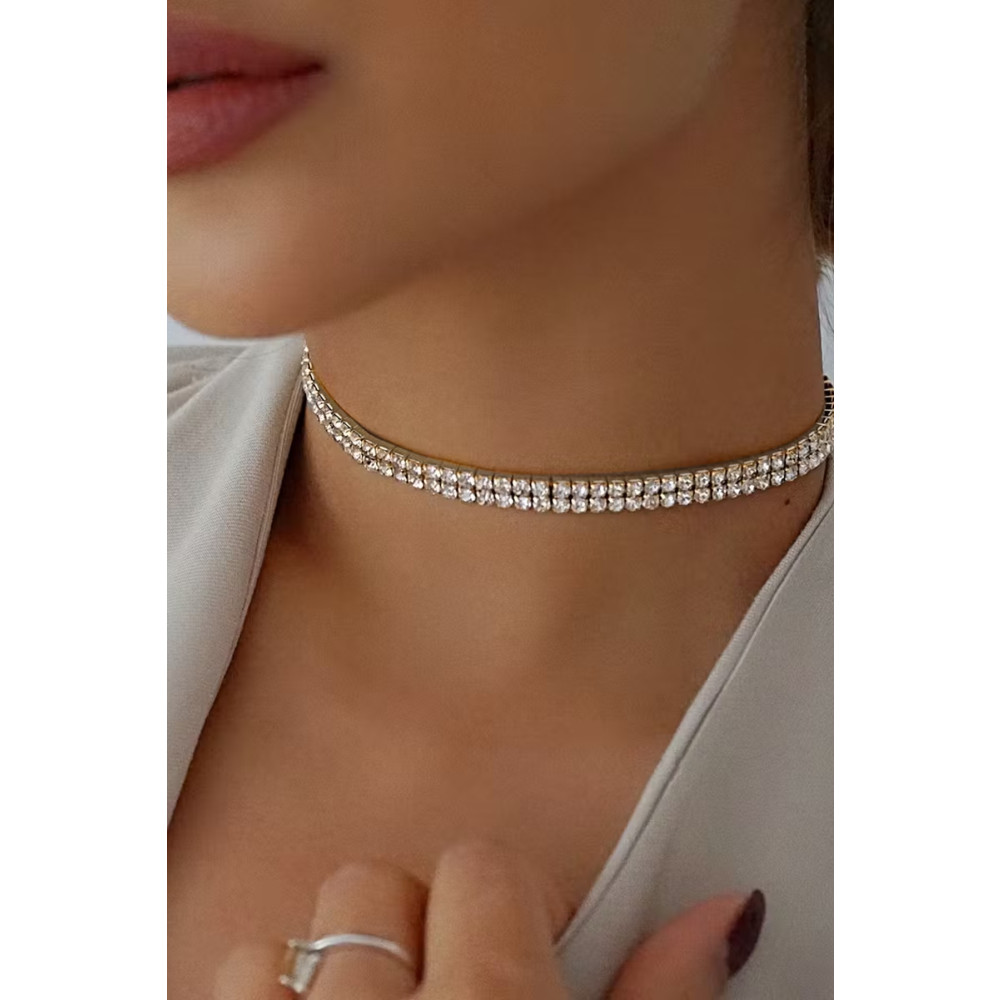 H&E DESIGN Kadın Çift Sıra Zirkon Taşlı Rhinestone Choker Kolye Bijuteri Kolye Fiyatı
