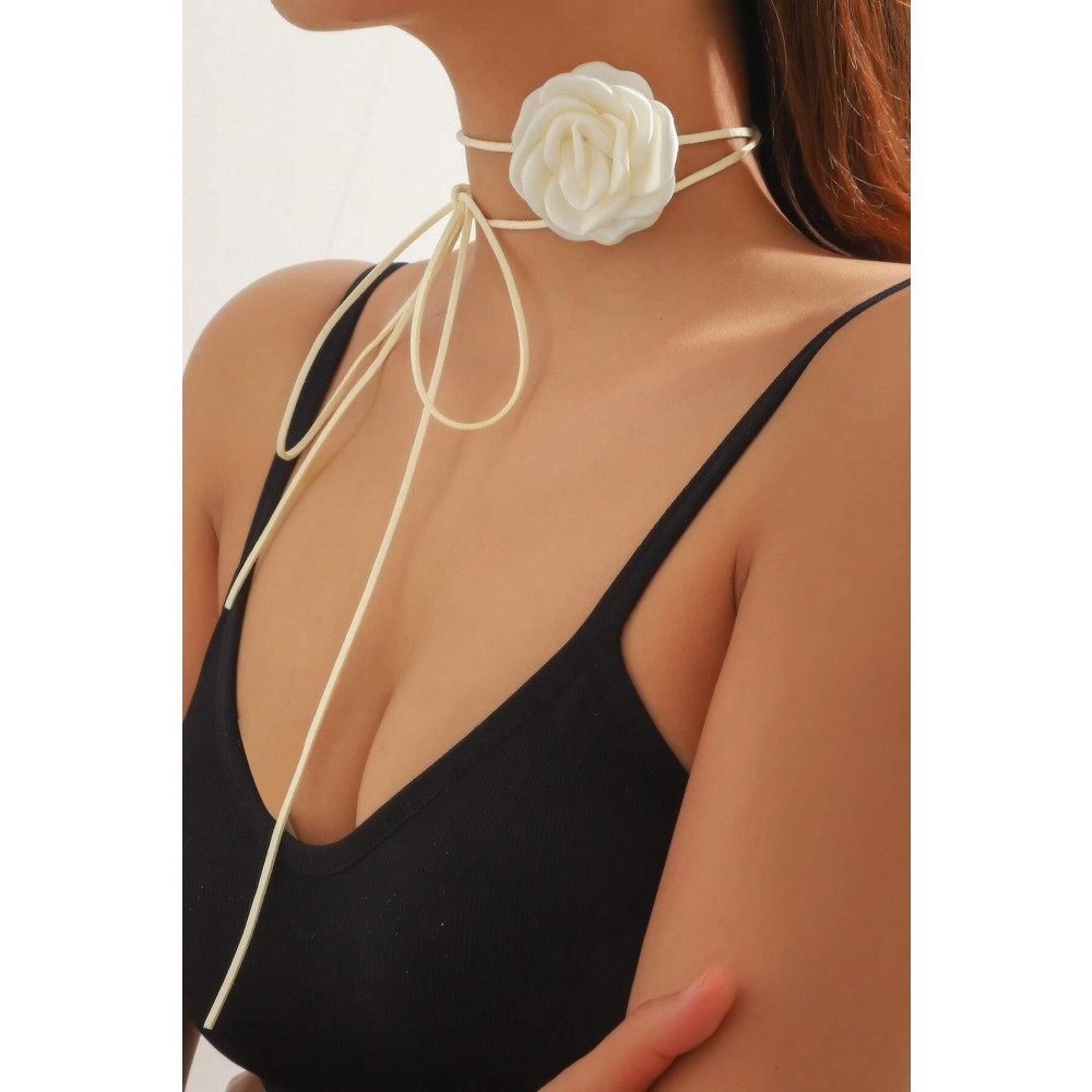 H&E DESIGN Kadın Krem Saten Gül Choker Kolye Bijuteri Kolye Fiyatı