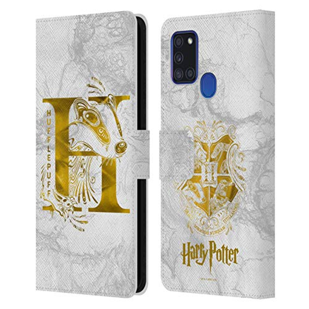 Head Case Designs Officially Licensed Harry Potter Hufflepuff Aguamenti Deathly Hallows IX Leather Book Wallet Case Cover Compatible with Samsung Galaxy A21s (2020)