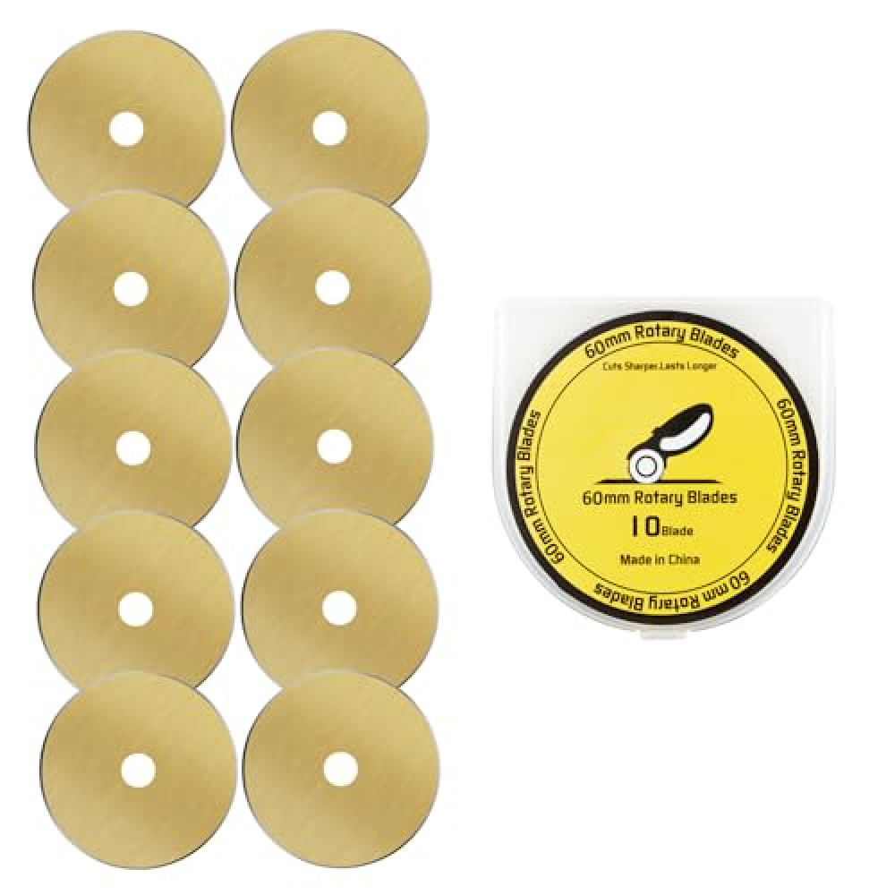 Headley Tools Titanium Coated 60mm Rotary Cutter Blades 10 Pack Fits Olfa, Fiskars, Replacement Rotary Blade for Arts Crafts Sewing