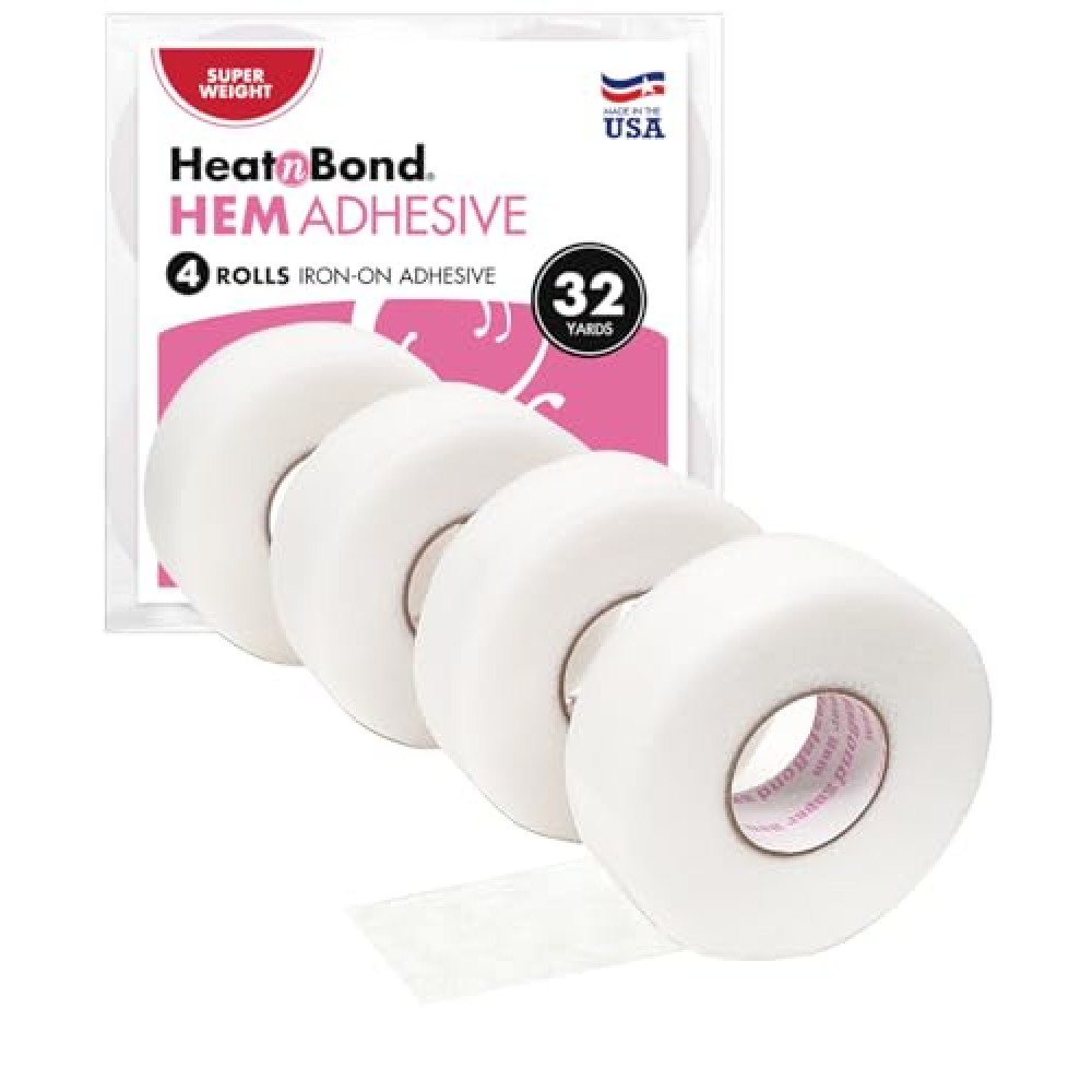 HeatnBond Hem Tape Iron - On Adhesive, Super Weight, 4 Rolls (3/4 Inch x 8 Yards Each), 32 Yards Total, White – No-Sew Hemming Tape for Pants, Curtains, Dresses, and Fabrics