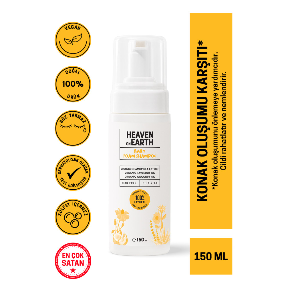 Heaven on Earth Bebek Köpük Şampuanı Vegan %100 Doğal Ve Organik Içerikli Konak Önleyici Baby Foam Shampoo 150ml Bebek Şampuanı Fiyatı