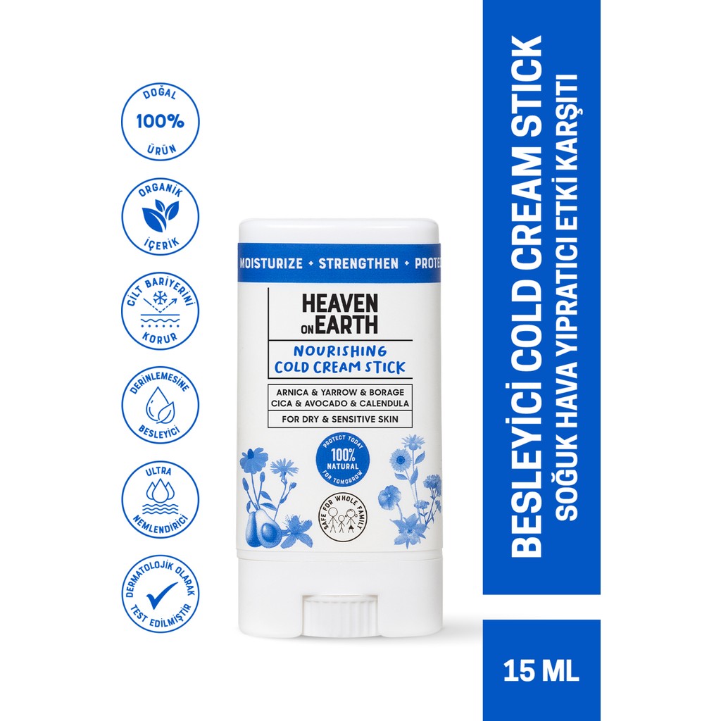 Heaven On Earth Besleyici Cold Cream Stick- Soğuk Hava Yıpratıcı Etki Karşıtı - %100 Doğal ve Organik Içerikli 15ML Diğer Fiyatı