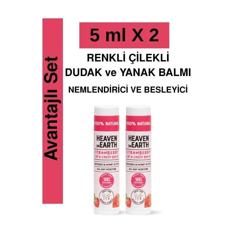 Heaven On Earth Doğal Strawberry Lip & Cheek Balm Nemlendirici Besleyici Renkli ve Çilekli Dudak ve Yanak Balmı- 2li Ekonomik Paket Diğer Fiyatı