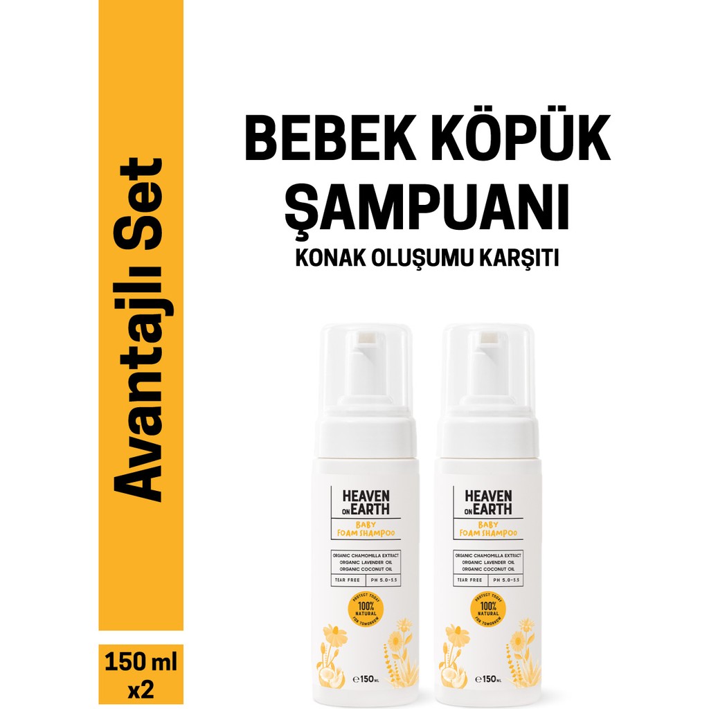 Heaven On Earth Konak Önleyici Bebek Köpük Saç Vücut Şampuanı 150 ml X2 Doğal Organik Vegan Parabensiz Bebek Şampuanı Fiyatı