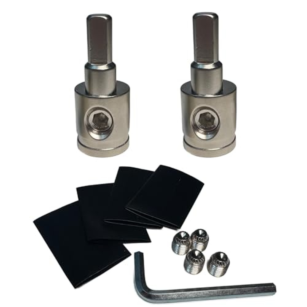Heavy-Duty Brass Amp Input Reducers (1/0 AWG to 4 AWG) - Set of 2 with Heat Shrink Tubing for Car Audio