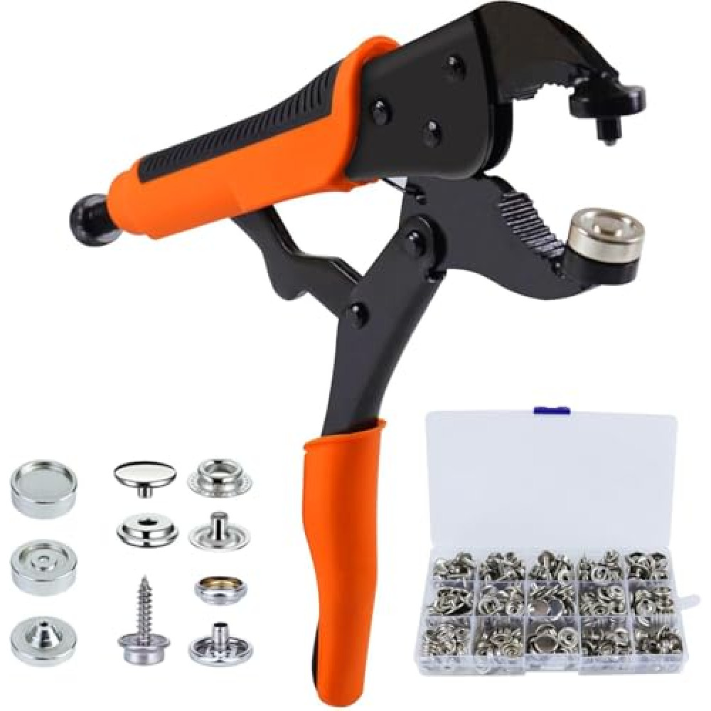 Heavy Duty Snap Fastener Tool, Snaps for Fabric, Snap Fastener Kit, Snap Setter Tool Includes 40 Sets 15mm Snaps for Leather, Sewing, Replacing Metal Snaps, Repairing Boat Covers, Canvas, Tarps