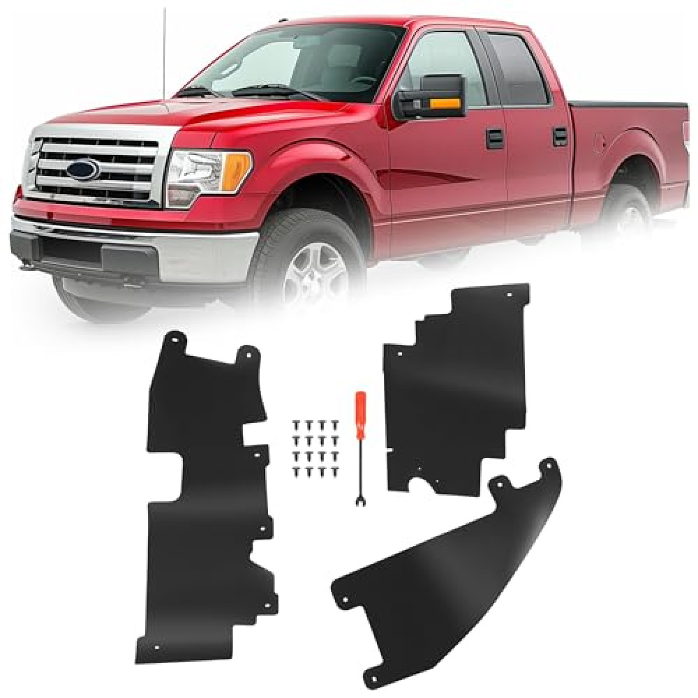 HECASA 3 PCS Grille Air Deflector Compatible with 2009-2014 Ford F-150 Replacement for FO1218114 FO1218119 Radiator Support Accessory with Fasteners