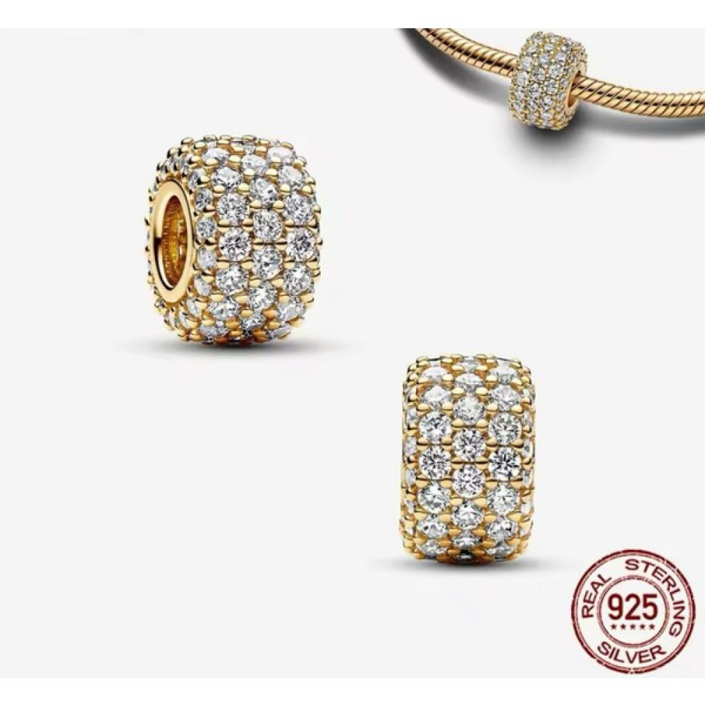 Hector Co Jewellery 925 Ayar Gümüş Gold Renk Işıltılı Pavé Üç Sıralı Charm Altın, Takı & Aksesuar Fiyatı