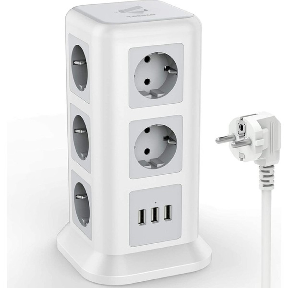 Hector Emporium Tessan Usb, Çoklu Priz, 11 Bölmeli Çoklu Priz, Usb, Dağıtım Priz, 3 Usb, Beyaz Fiş Şeridi, Priz Kulesi, Şalterli, USB Kule, Ev, Ofi... Prizler Fiyatı