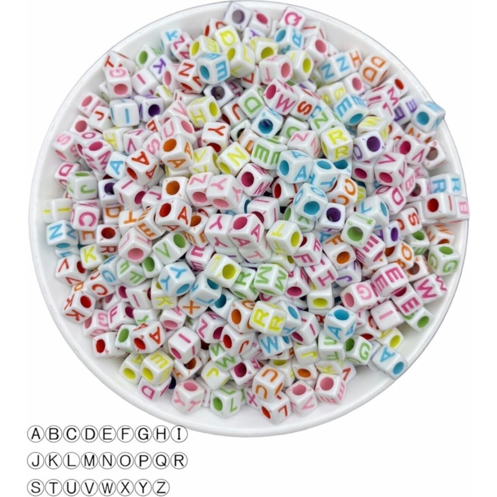 Hedef Bijuteri 6mm Beyaz Üzeri Renkli Küp Harf BONCUK,6X6MM Alfabe Mektup Harf Boncuk (100GR, ~660ADET) - yok Diğer Fiyatı