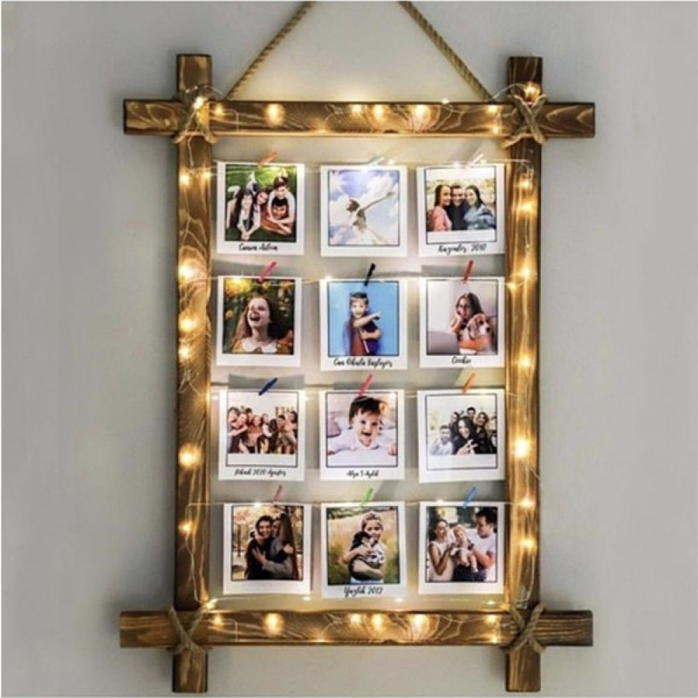 Hediye Doldur Ahşap Eskitme LED Işıklı Jüt Ipli Fotoğraf Askısı/albümü Resim & Fotoğraf Çerçevesi Fiyatı