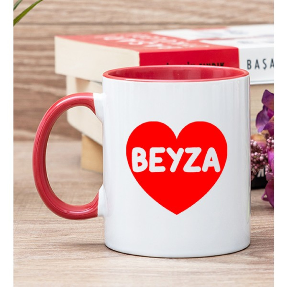 Hediye Dükkanı Kişiye Özel İsim Yazılı Kırmızı Kalpli Kırmızı Kupa Bardak - Beyaz - Kırmızı Fincan / Bardak / Kahve Takımı Fiyatı