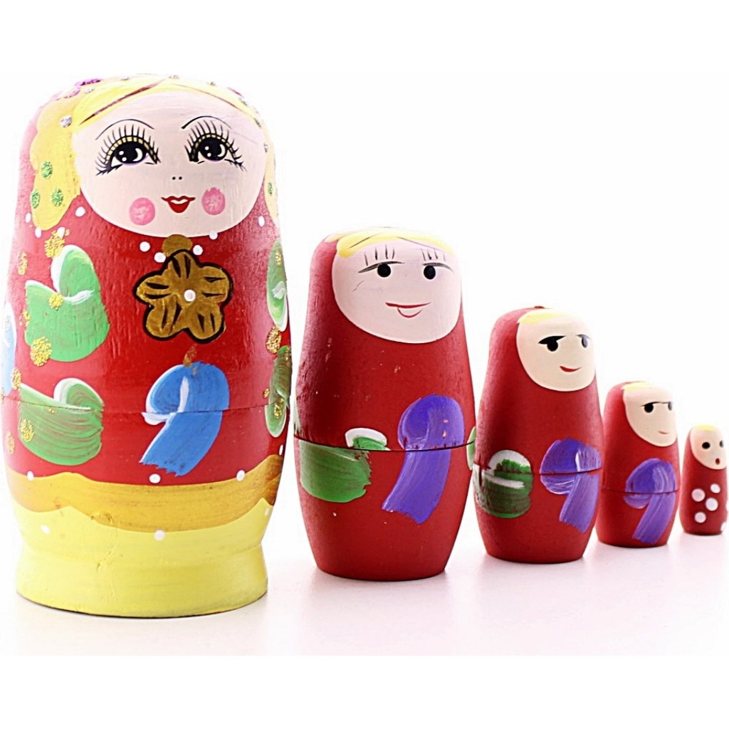 Hediye Filesi Ahşap Tombul Iç Içe Matruşka Bebek Kırmızı Set 5li Büyük Boy Biblo Fiyatı