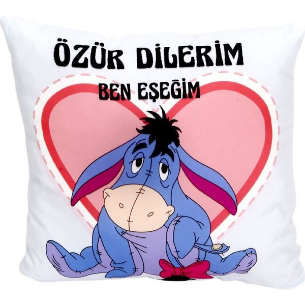 Hediye Kanalı Özür Dilerim Ben Eşeğim Puf Yastık - 27 x 27 cm - Renkli Yastık Fiyatı