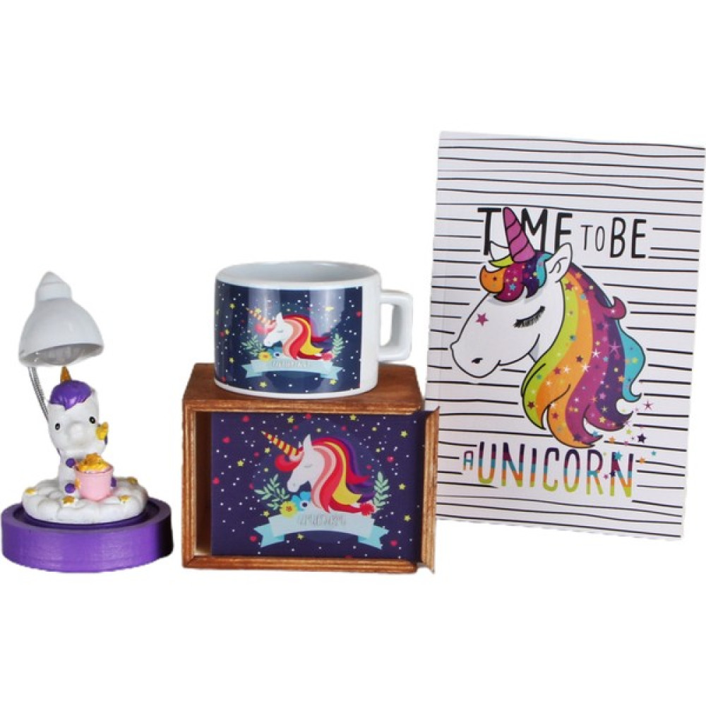 Hediye Kanalı Unicorn Tasarımlı Ahşap Kutulu Kupa Unicorn Defter ve Unicorn Işıklı Biblo Hediye Seti Altın, Takı & Aksesuar Fiyatı