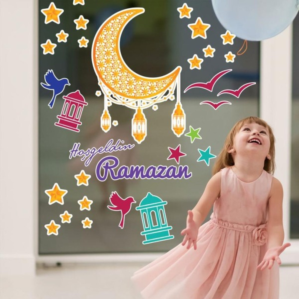 Hediye Kesesi Hoşgeldin Ramazan Cam - Duvar Sticker Seti HK2555 Duvar Stickerı Fiyatı