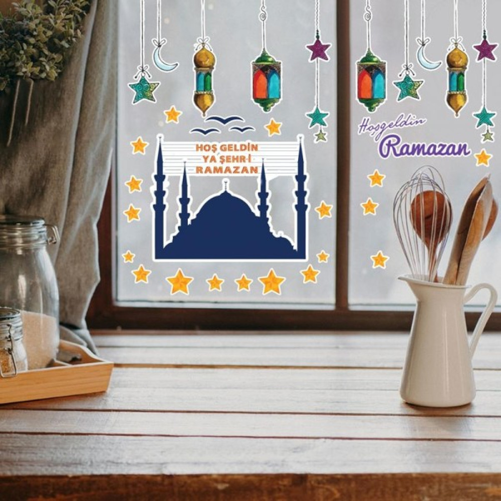 Hediye Kesesi Hoşgeldin Ramazan Mahyalı Cam - Duvar Sticker Seti HK2554 Duvar Stickerı Fiyatı