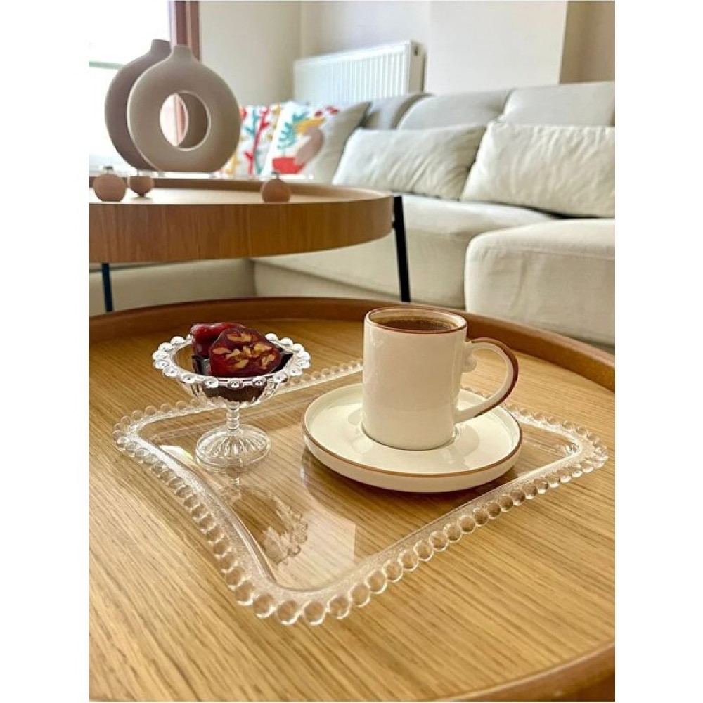 Hediye Ofisi 2 Adet Kristal Kare Boncuklu Şeffaf Sunum, Servis ,kahve Çaytepsisi ve Lokumluk Servis Tepsisi Fiyatı