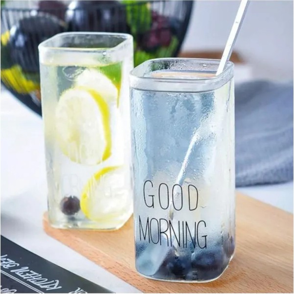 Hediye Ofisi Kare Cam Bardak Good Morning Yazılı Borosilikat Meşrubat Bardağı 350 ml - Beyaz Fincan / Bardak / Kahve Takımı Fiyatı