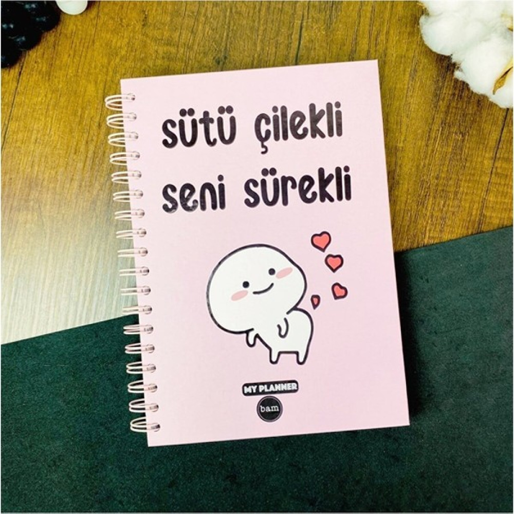 Hediye Ofisi Sütü Çilekli Seni Sürekli Konuşan Ajanda-Akademik Ajanda Planlayıcı Ajanda Fiyatı