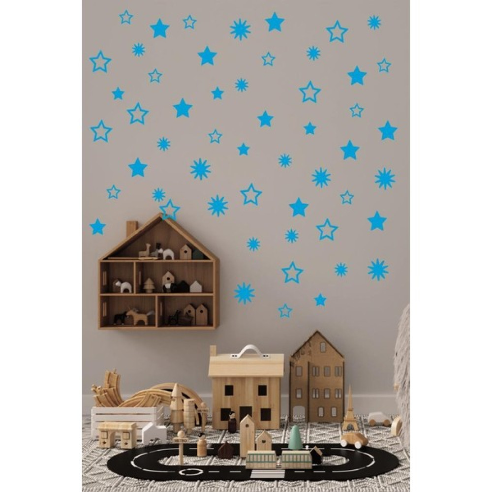Hediye Postası Yıldız Yağmuru Duvar Sticker, Bebek ve Çocuk Odası Dekoratif Duvar Çıkartması, 3-4-5 cm Mavi Sticker Fiyatı