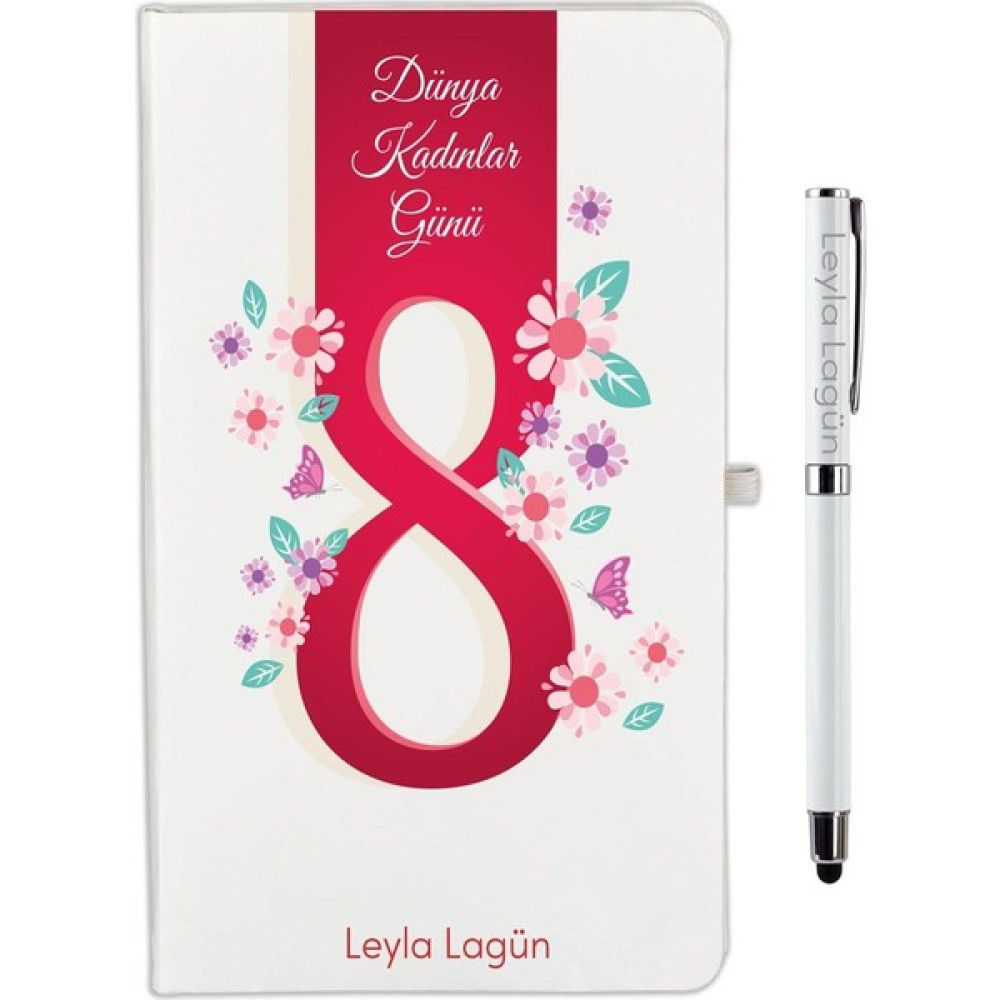 Hediye Rengi İsme Özel 8 Mart Dünya Kadınlar Günü Temalı Defter + Kalem Seti Defter Fiyatı