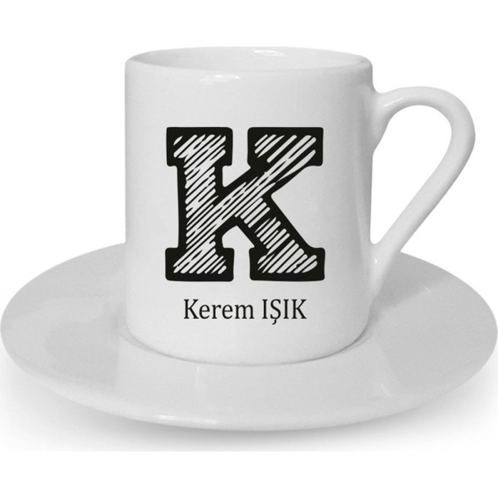Hediye Rengi Isme Özel Fincan Seti-Çizgili Harf Fincan / Bardak / Kahve Takımı Fiyatı