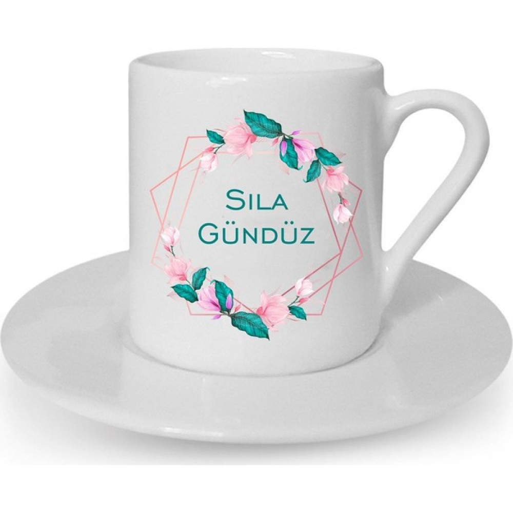 Hediye Rengi Isme Özel Pembe Çerçeveli Fincan Fincan / Bardak / Kahve Takımı Fiyatı