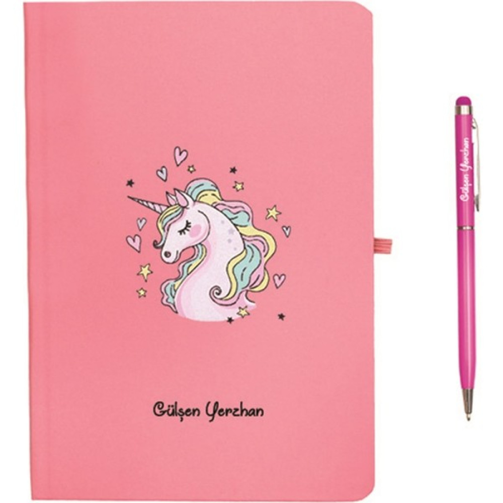 Hediye Rengi Isme Özel Unicorn Temalı  Defter ve Kalem Seti - Pembe - Renkli Not Defteri & Bloknot Fiyatı