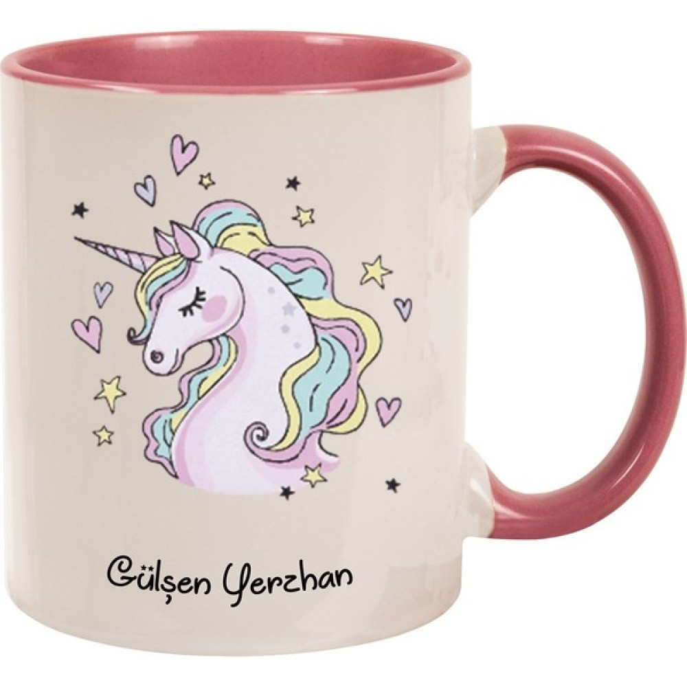 Hediye Rengi Isme Özel unicorn Temalı kupa Bardak - Pembe - Beyaz - Pembe Fincan / Bardak / Kahve Takımı Fiyatı