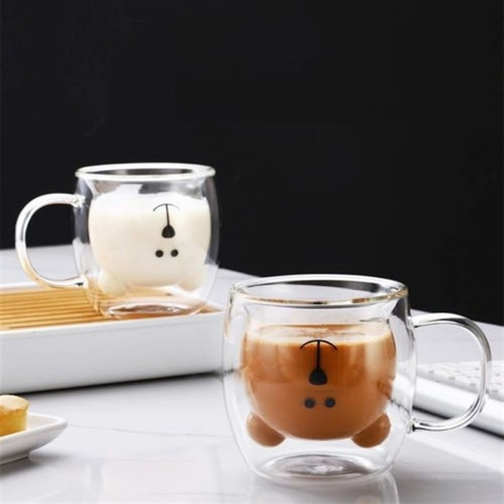 Hediye Vakti Ayıcık Karakterli Çift Cidarlı Çift Cam Borosilikat Bardak 250 ml - Beyaz - 200 ml Fincan / Bardak / Kahve Takımı Fiyatı