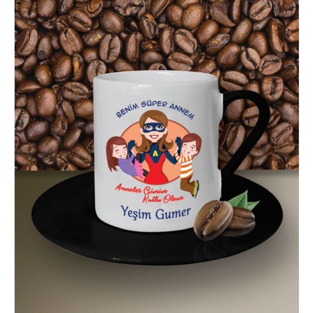 Hediye Zengini Kişiye Özel Benim Süper Annem 2 Tasarımlı Siyah Kahve Fincanı Fincan / Bardak / Kahve Takımı Fiyatı