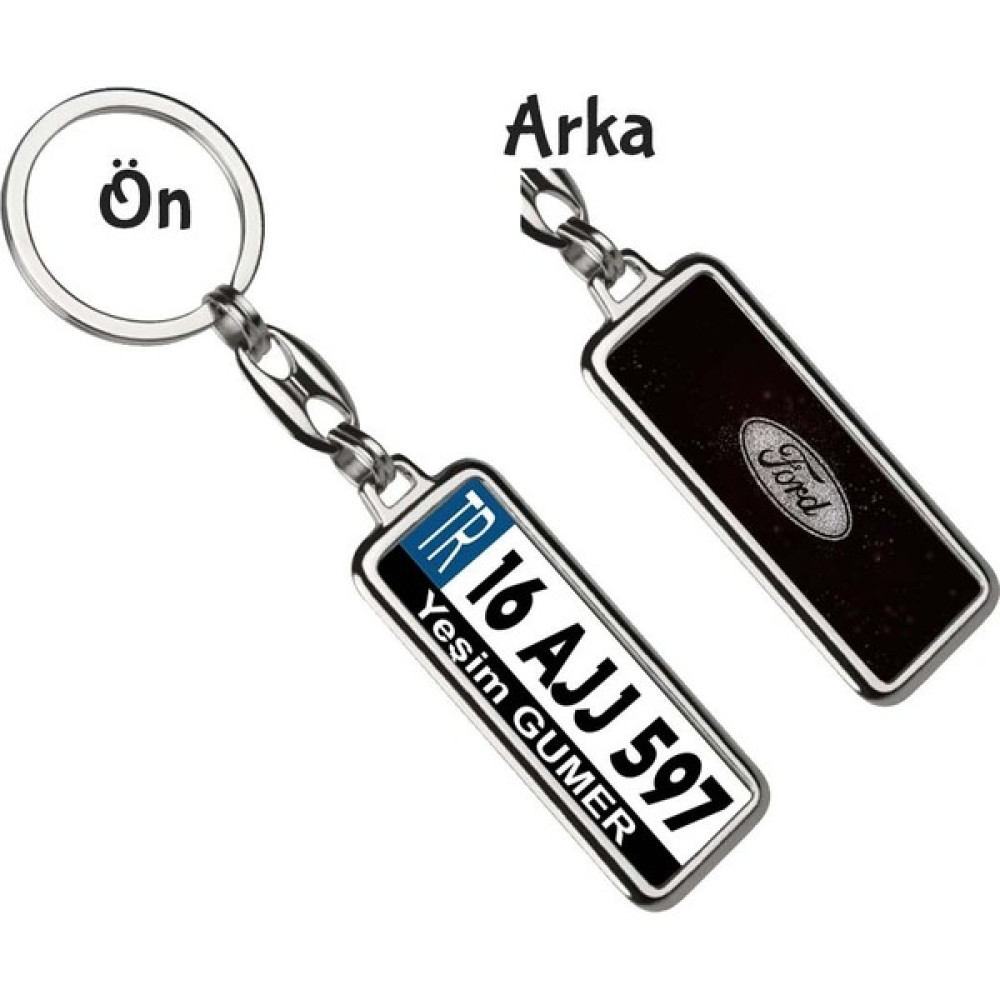 Hediye Zengini Kişiye Özel Ford Simli Beyaz Logo Tema Plaka Anahtarlık - Gümüş Anahtarlık Fiyatı