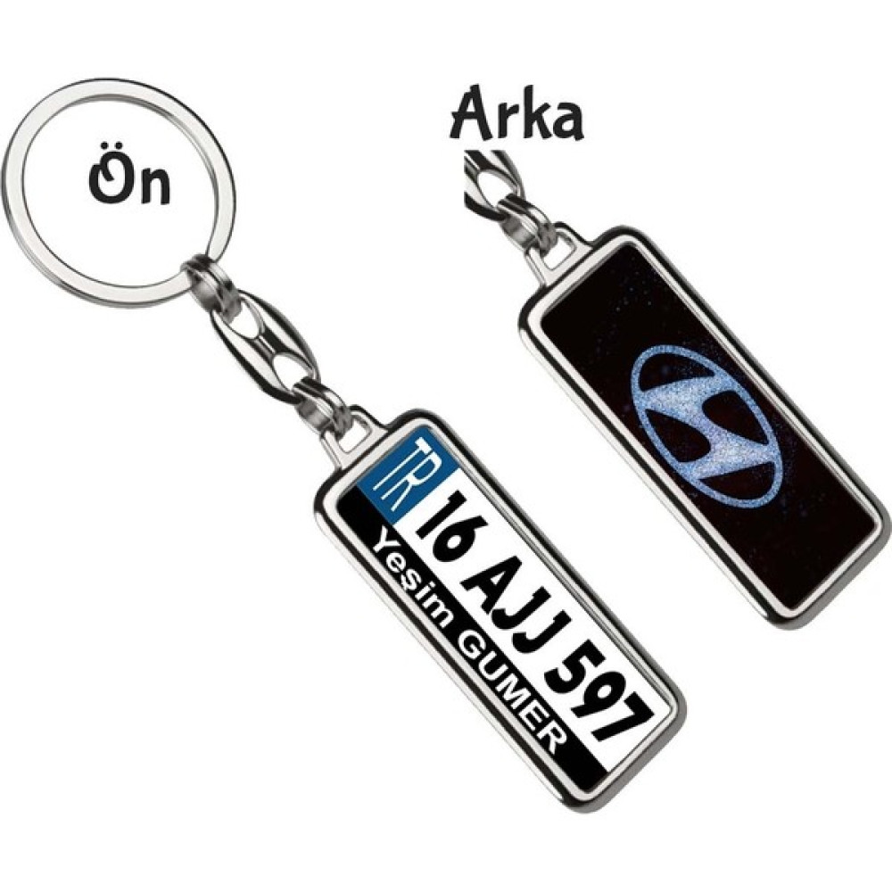 Hediye Zengini Kişiye Özel Hyundai Simli Mavi Logo Tema Plaka Anahtarlık - Gümüş Anahtarlık Fiyatı