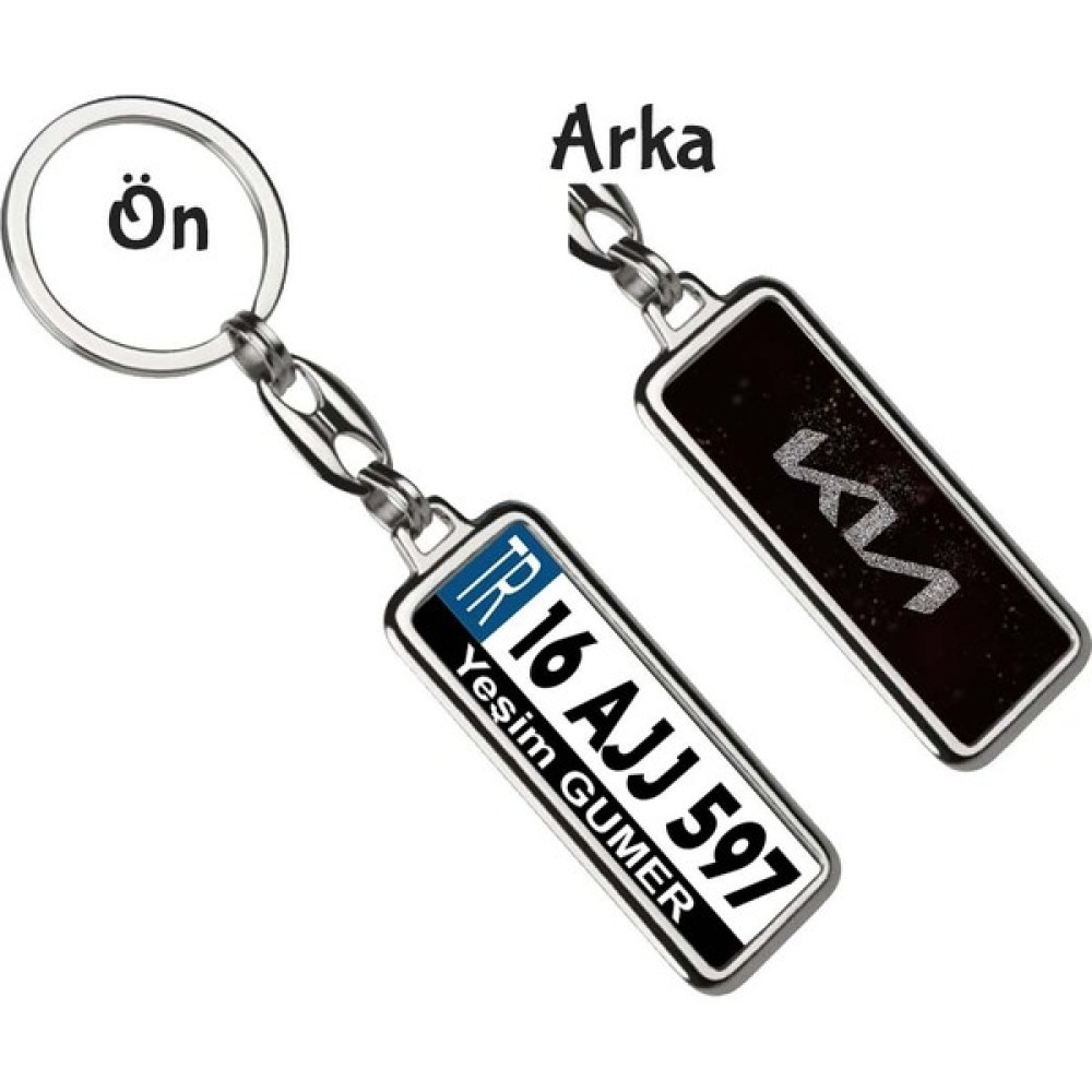 Hediye Zengini Kişiye Özel Kia Simli Gümüş Logo Tema Plaka Anahtarlık Anahtarlık Fiyatı